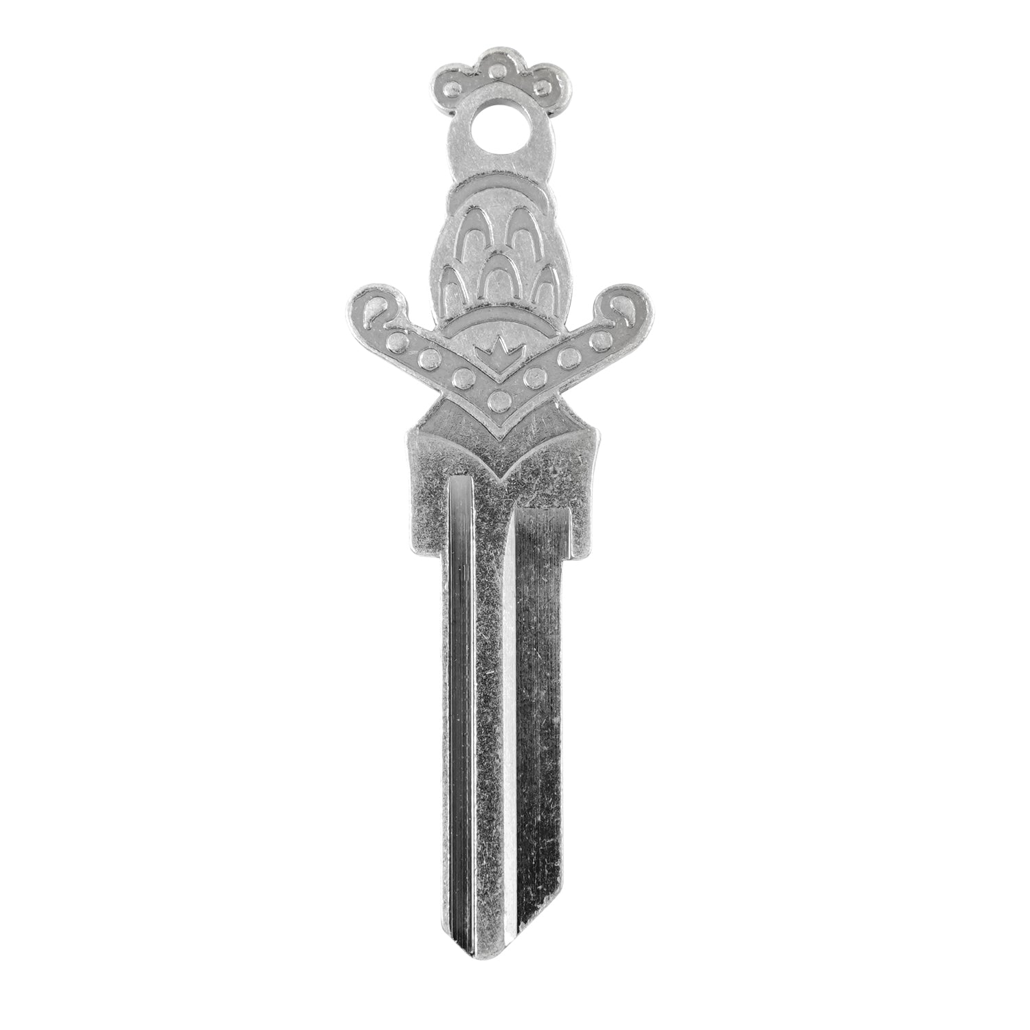 Silver key, with dagger design on the head.