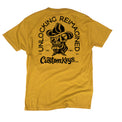 Yellow t-shirt with skull with cowboy hat and 'CustomKeys.com' text on a white background