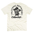 White t-shirt with skull with cowboy hat and 'CustomKeys.com' text on a white background