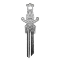 Silver key, with dagger design on the head.