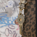Up close view  of Gridlock House Keys on keyring